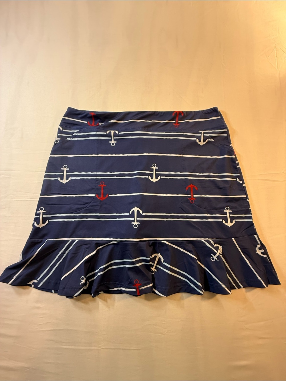 Ana Clare Navy Anchor Print Ruffle Hem Skort - Nautical Women's Skort